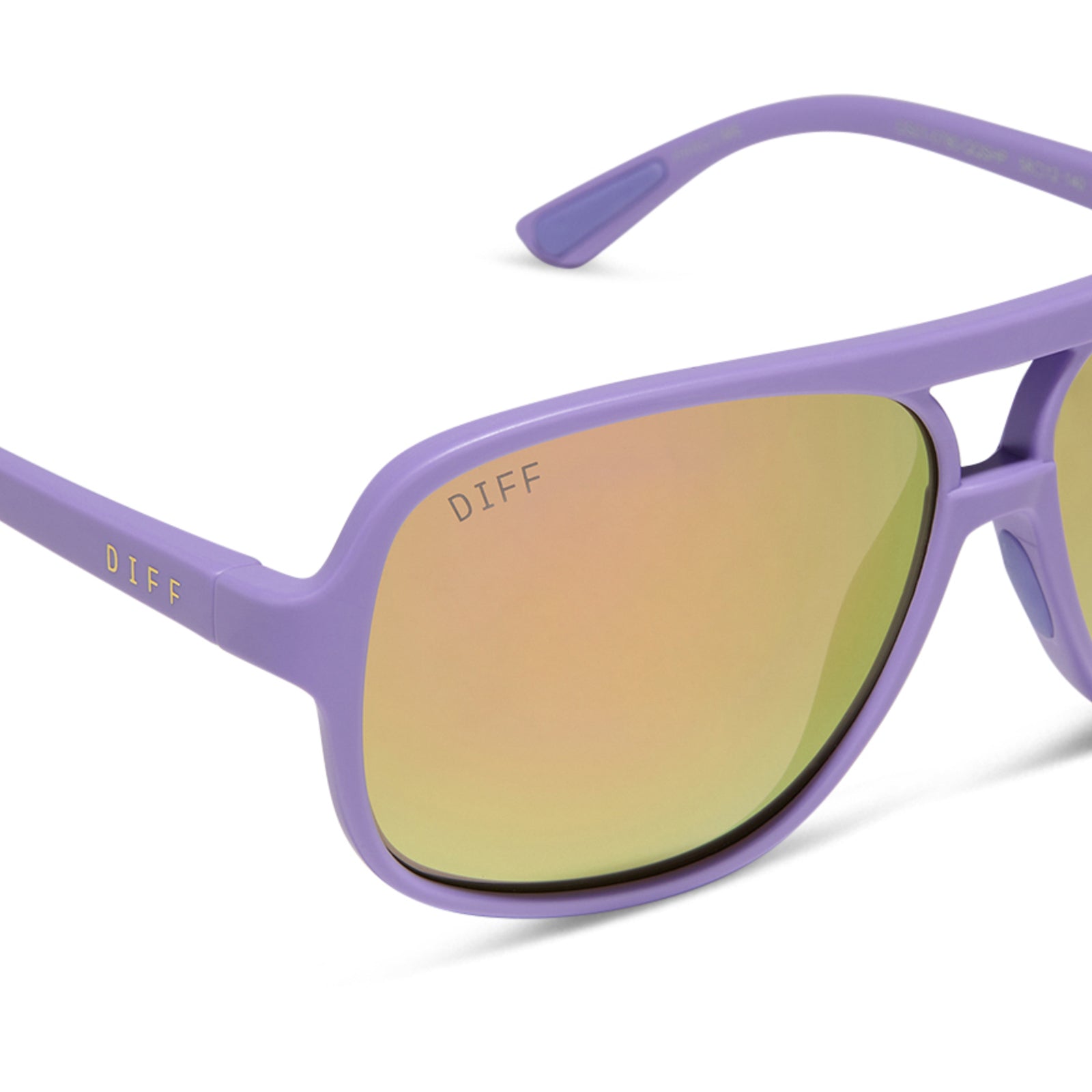 diff sport featuring the hangtime aviator sunglasses with a matte lavender frame and sherbet mirror polarized lenses detailed view