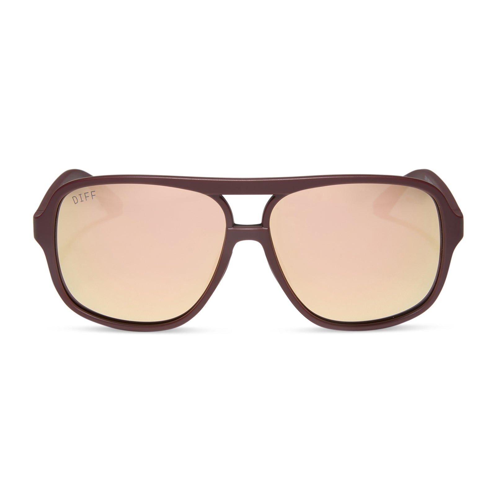 diff sport featuring the hangtime aviator sunglasses with a matte rugby red frame and champagne mirror polarized lenses front view