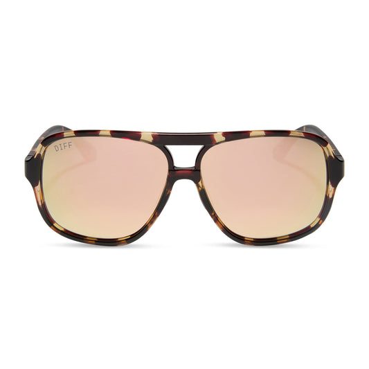 diff sport featuring the hangtime aviator sunglasses with a sport tortoise frame and champagne mirror polarized lenses front view