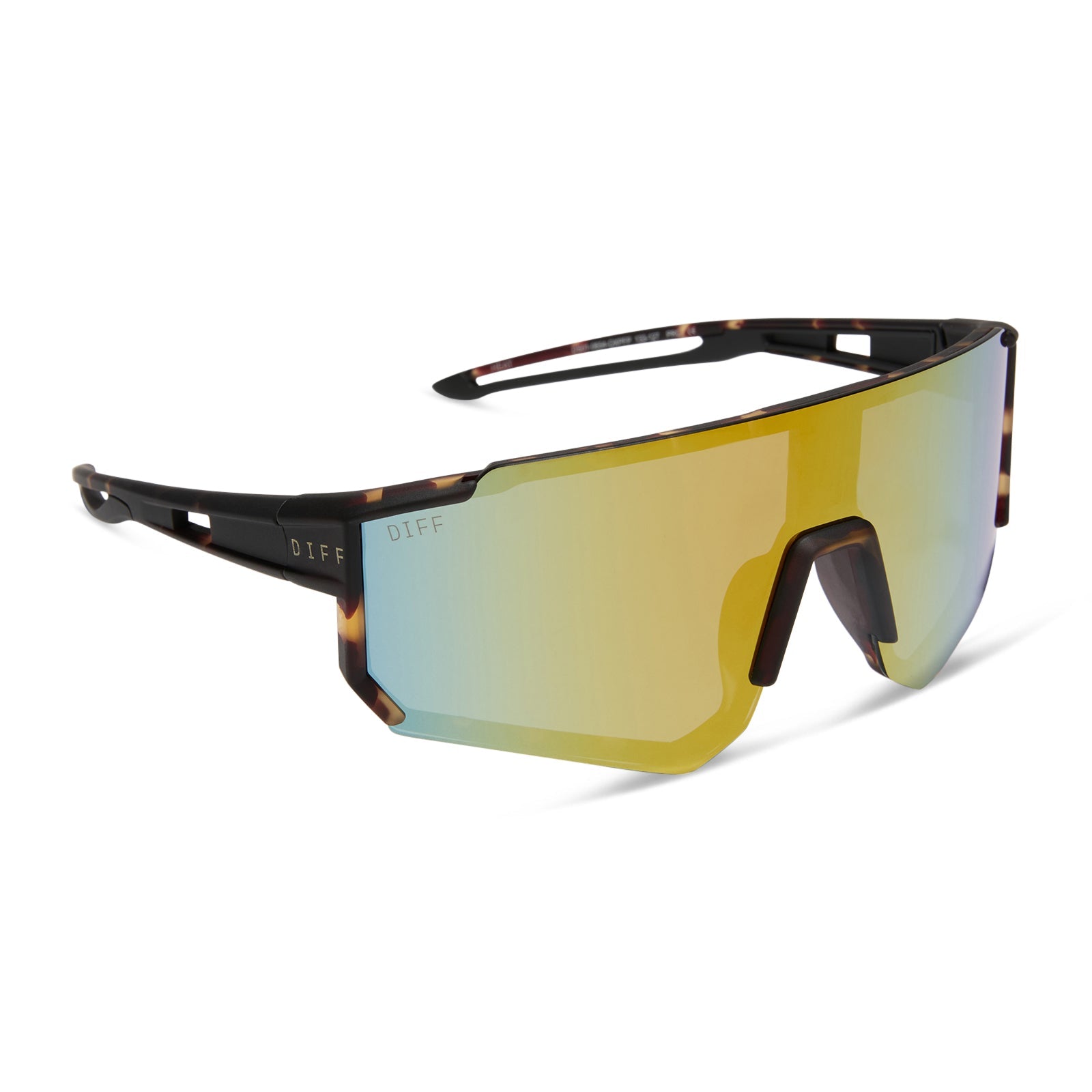 diff sport featuring the heat shield sunglasses with a sport tortoise frame and orange flash polarized lenses angled view