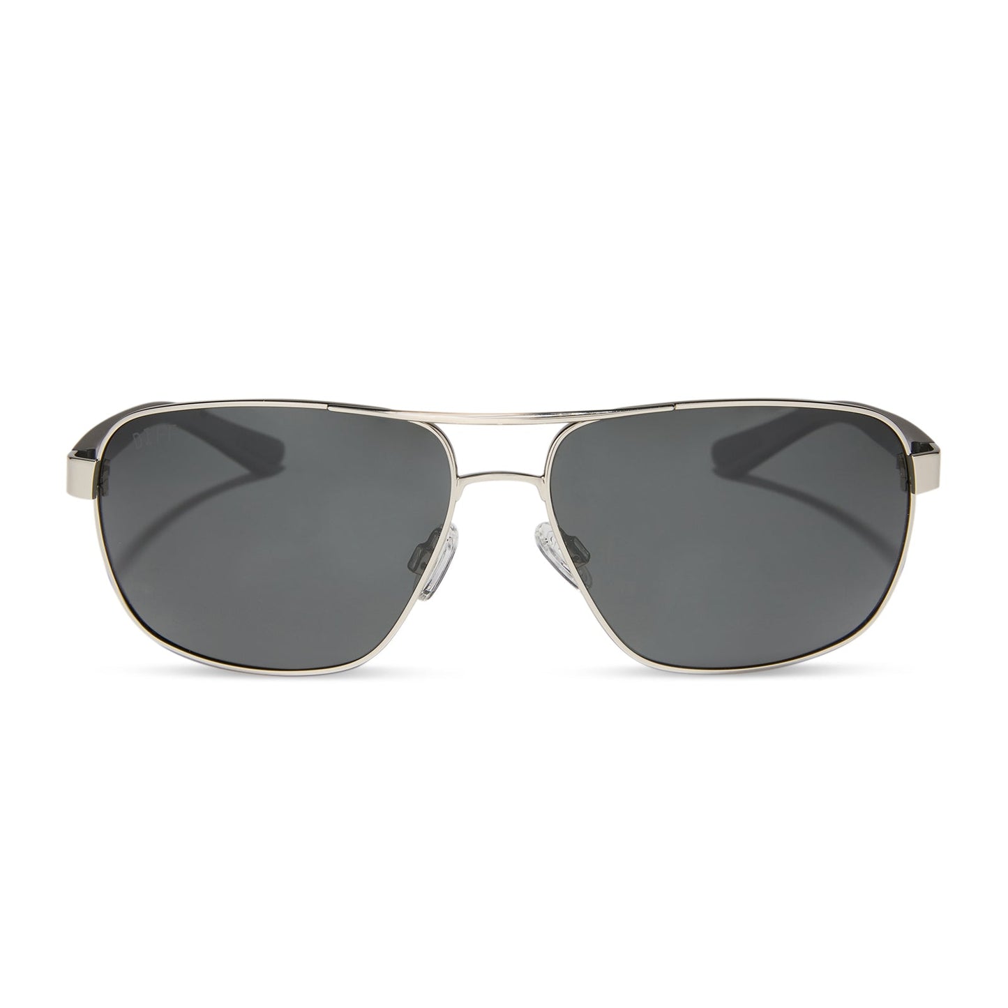diff sport featuring the matchpoint aviator sunglasses with a silver frame matte black temples and grey polarized lenses front view