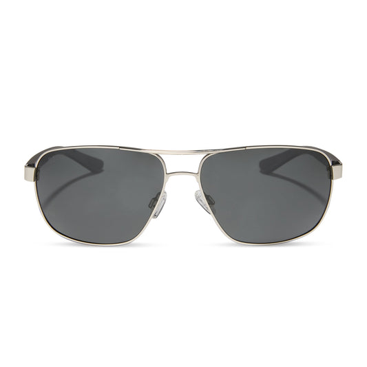 diff sport featuring the matchpoint aviator sunglasses with a silver frame matte black temples and grey polarized lenses front view