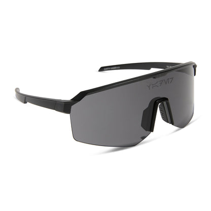star wars™ x diff sport featuring the darth vader™ 4.0 shield sunglasses with a dark glossy black frame and black grey polarized lenses angled view