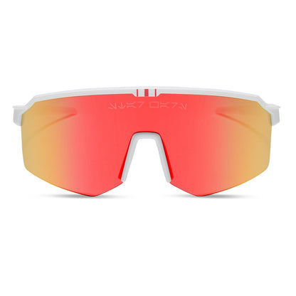 star wars™ x diff sport featuring the luke x-wing™ 2.0 shield sunglasses with a white frame and red orange fire mirror polarized lenses front view