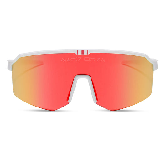 star wars™ x diff sport featuring the luke x-wing™ 2.0 shield sunglasses with a white frame and red orange fire mirror polarized lenses front view