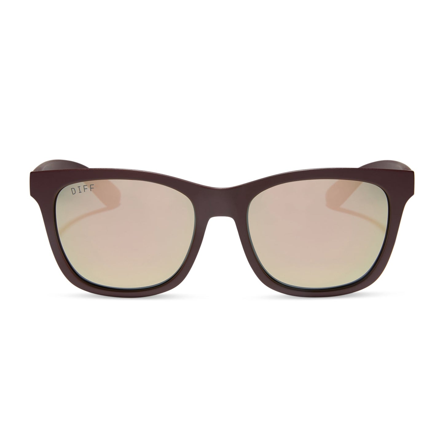 diff sport featuring the storm square sunglasses with a matte rugby red frame and taupe mirror polarized lenses front view