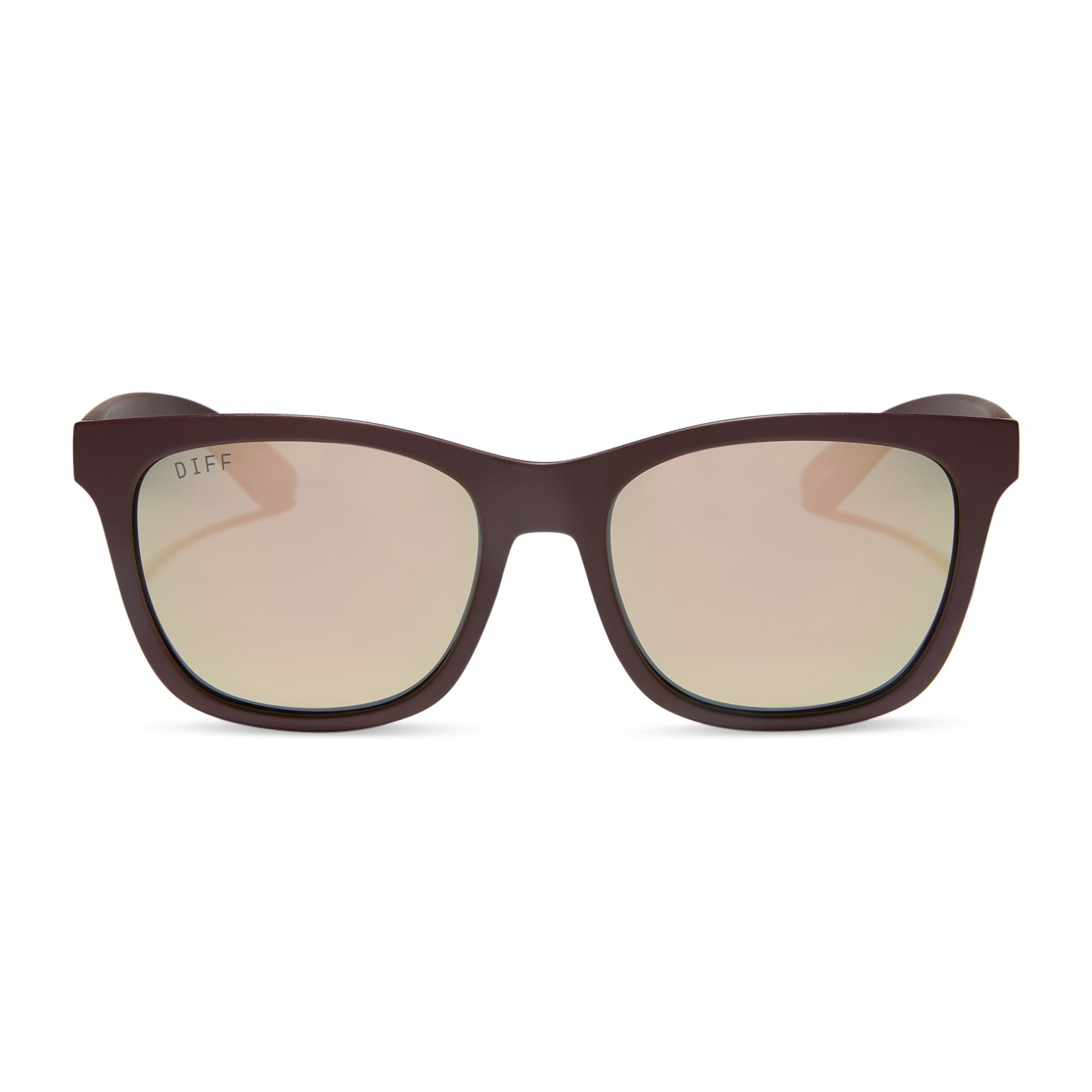 diff sport featuring the storm square sunglasses with a matte rugby red frame and taupe mirror polarized lenses front view