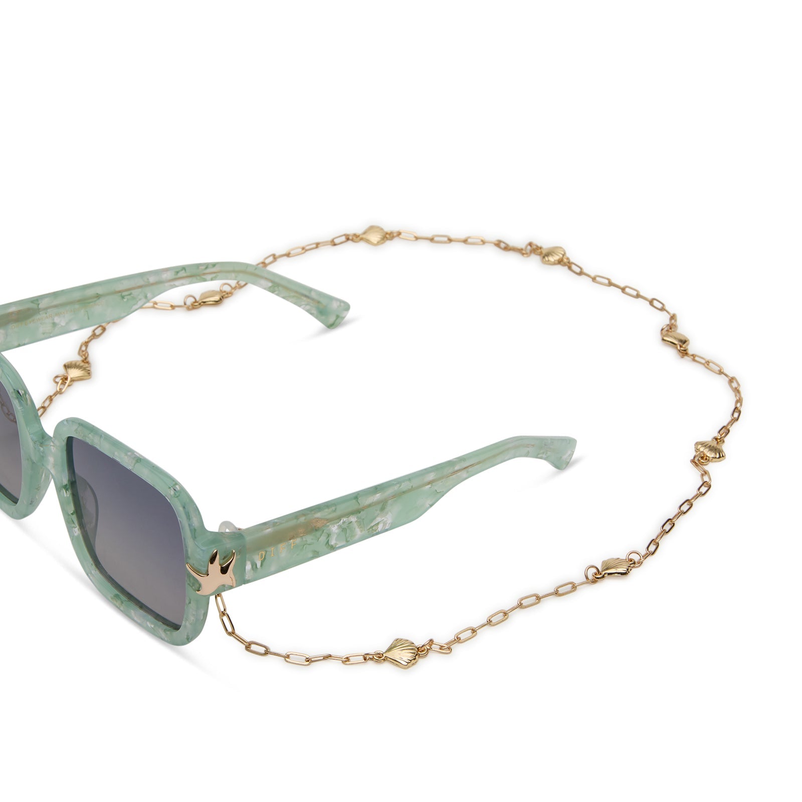 disney princess x diff eyewear ariel gold chain attached to ariel sunglasses