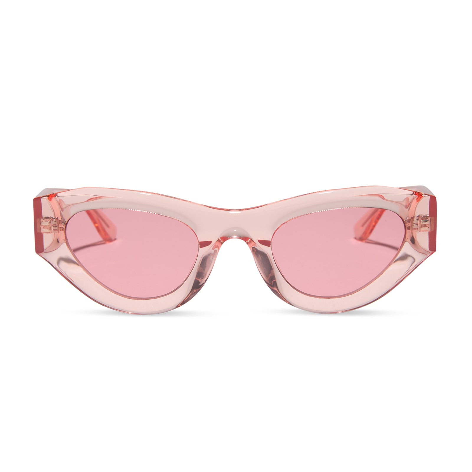 for love and lemons x diff eyewear featuring the lucy cat eye sunglasses with a pastel pink frame and rose lenses front view