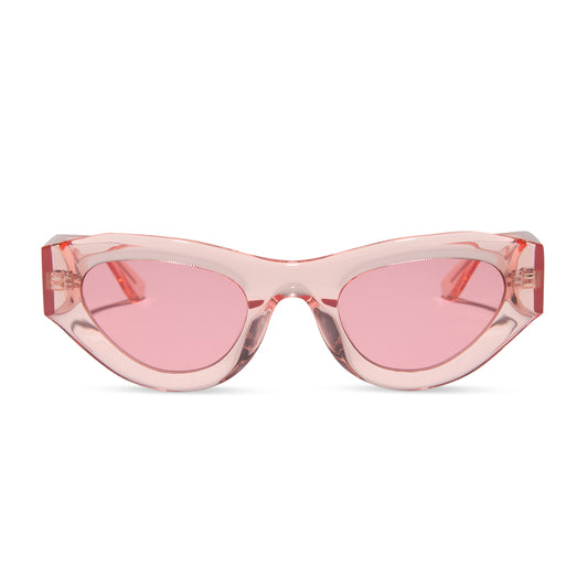 for love and lemons x diff eyewear featuring the lucy cat eye sunglasses with a pastel pink frame and rose lenses front view