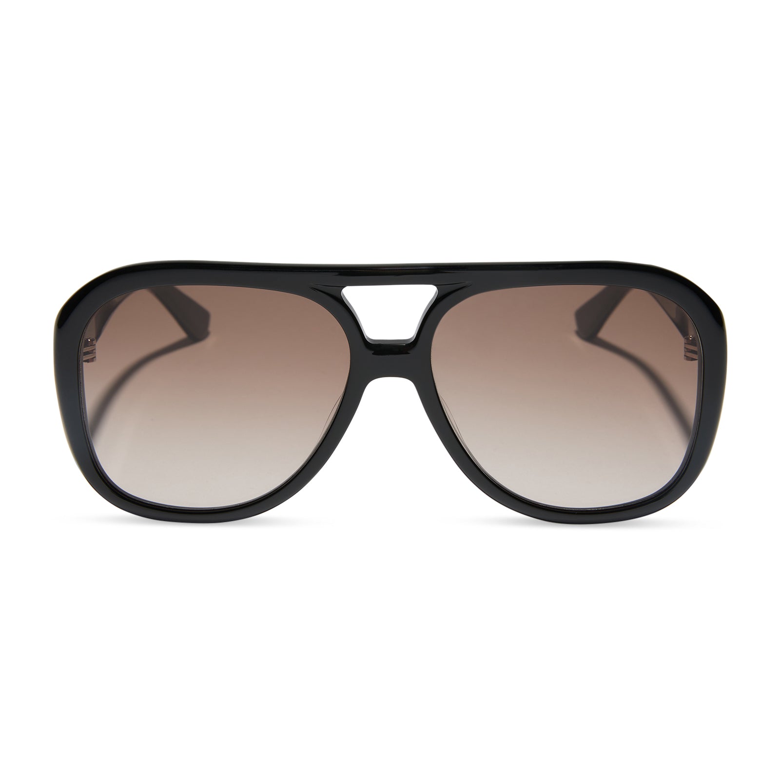 for love and lemons x diff eyewear featuring the pauline aviator sunglasses with a black frame and brown gradient lenses front view