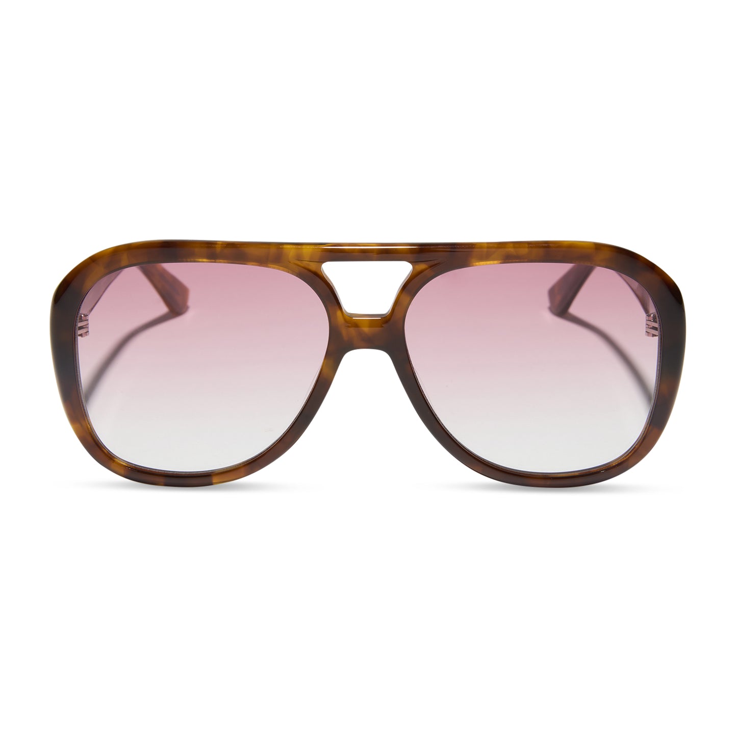 for love and lemons x diff eyewear featuring the pauline aviator sunglasses with a honey tortoise frame and rose gradient lenses front view