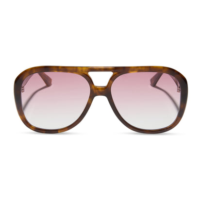 for love and lemons x diff eyewear featuring the pauline aviator sunglasses with a honey tortoise frame and rose gradient lenses front view