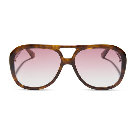 for love and lemons x diff eyewear featuring the pauline aviator sunglasses with a honey tortoise frame and rose gradient lenses front view