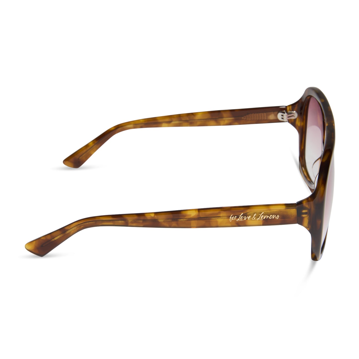 for love and lemons x diff eyewear featuring the pauline aviator sunglasses with a honey tortoise frame and rose gradient lenses side view