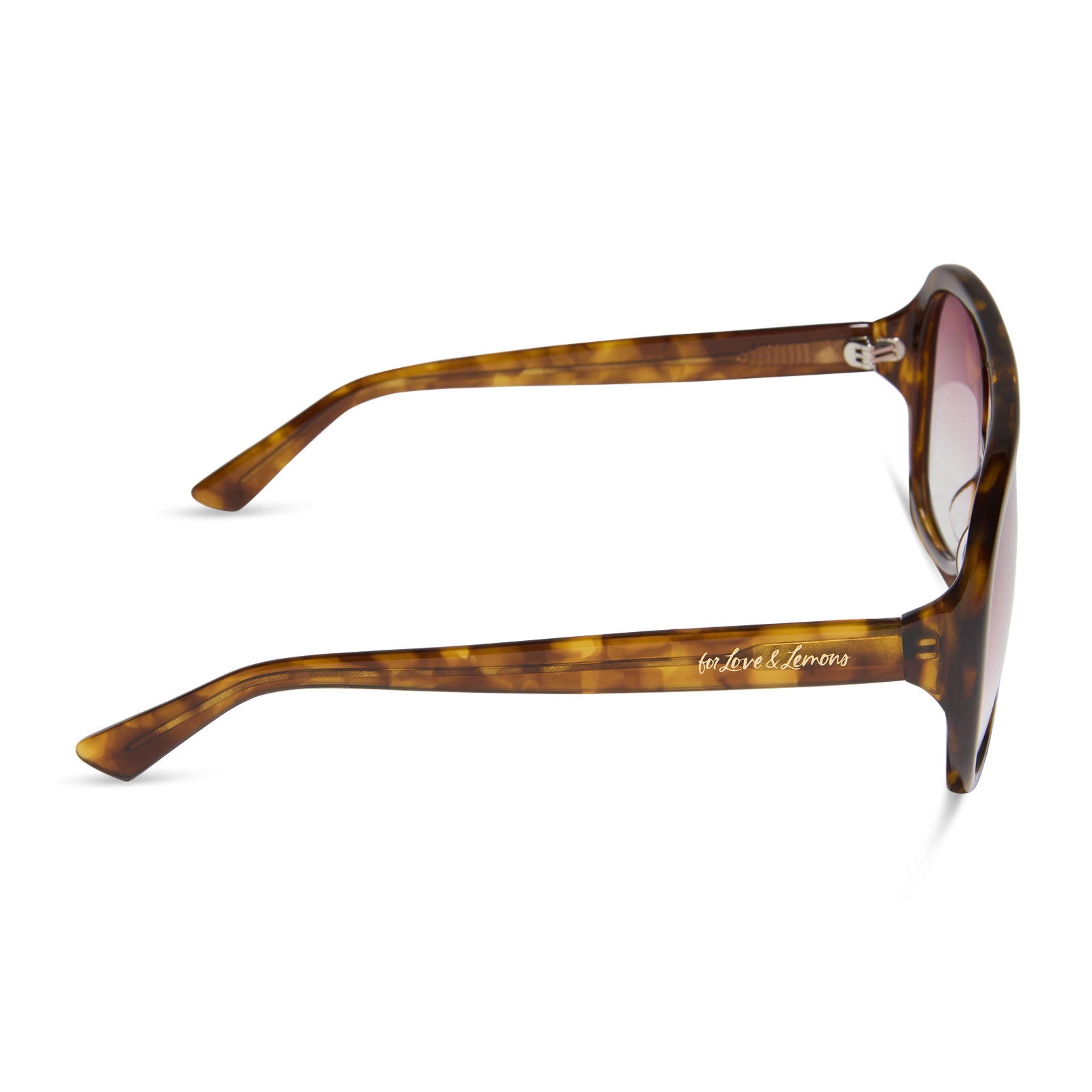 for love and lemons x diff eyewear featuring the pauline aviator sunglasses with a honey tortoise frame and rose gradient lenses side view
