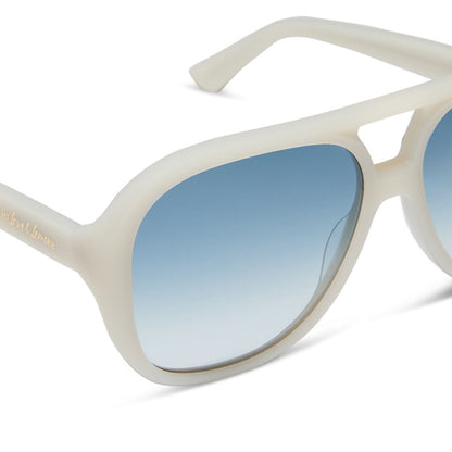 for love and lemons x diff eyewear featuring the pauline aviator sunglasses with a meringue cream frame and blue gradient lenses detailed view