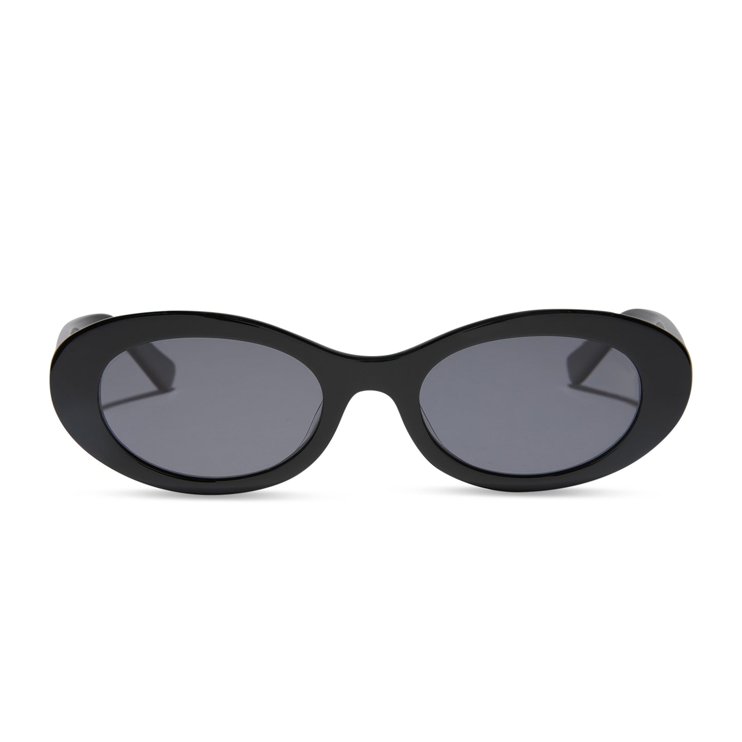 for love and lemons x diff eyewear featuring the sabrina oval sunglasses with a black frame and grey polarized lenses front view