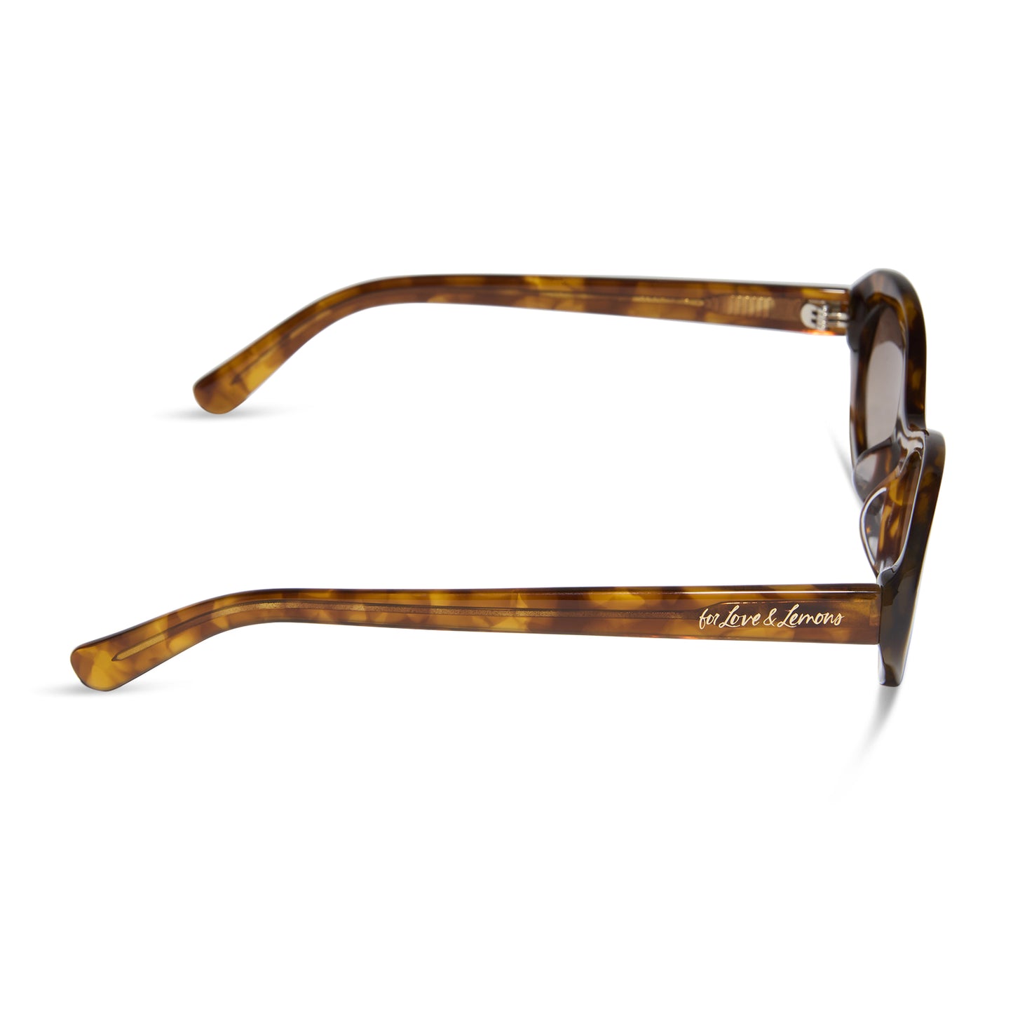 for love and lemons x diff eyewear featuring the sabrina oval sunglasses with a honey tortoise frame and brown gradient lenses side view