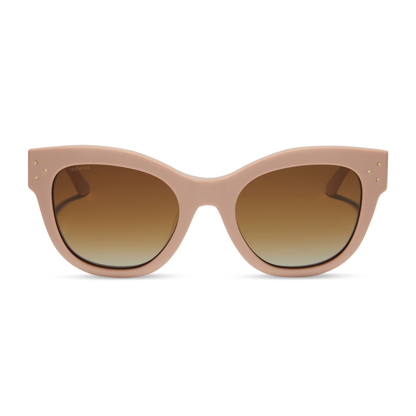 iconica x diff eyewear eva cat eye sunglasses with a nude peach frame and brown gradient polarized lenses front view