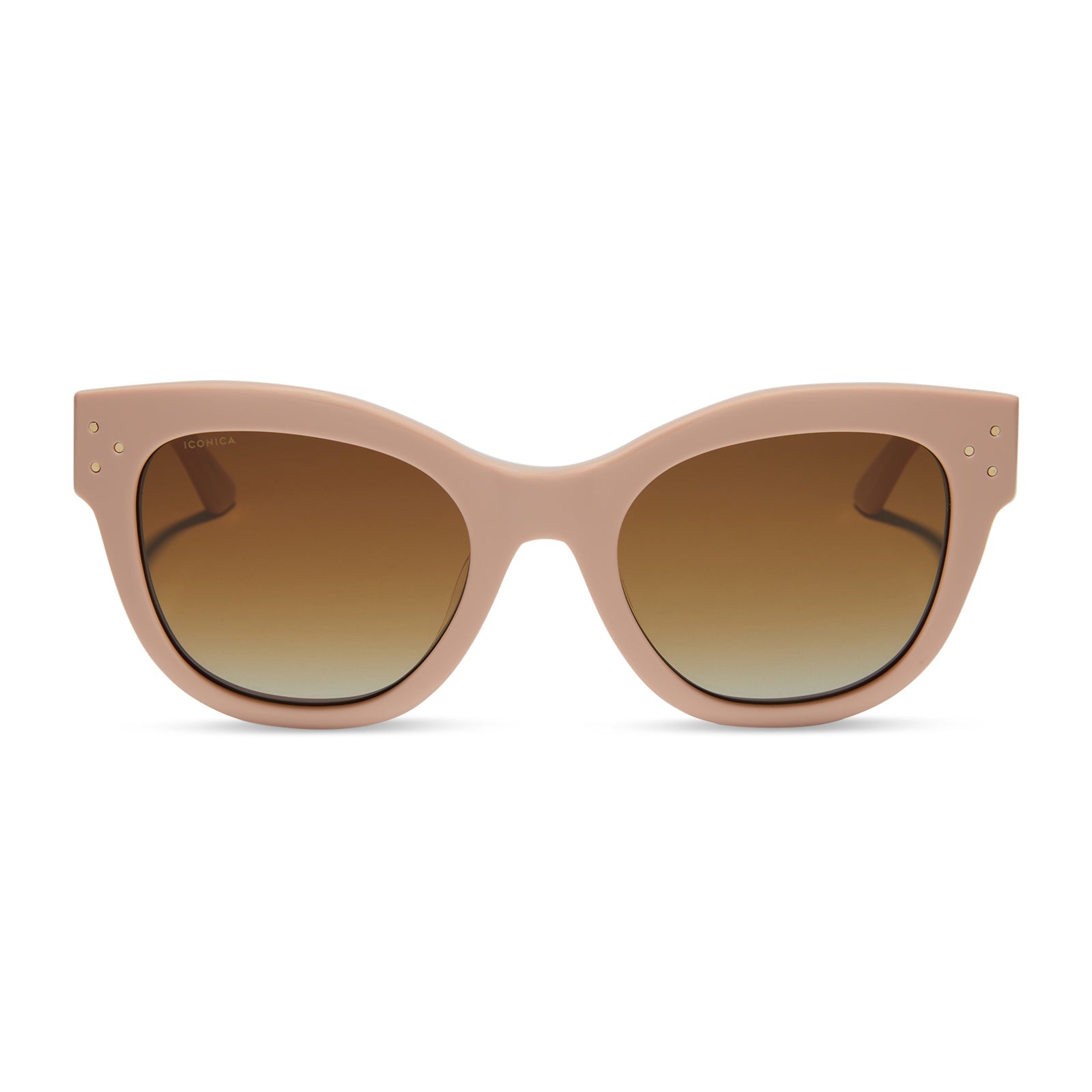 iconica x diff eyewear eva cat eye sunglasses with a nude peach frame and brown gradient polarized lenses front view