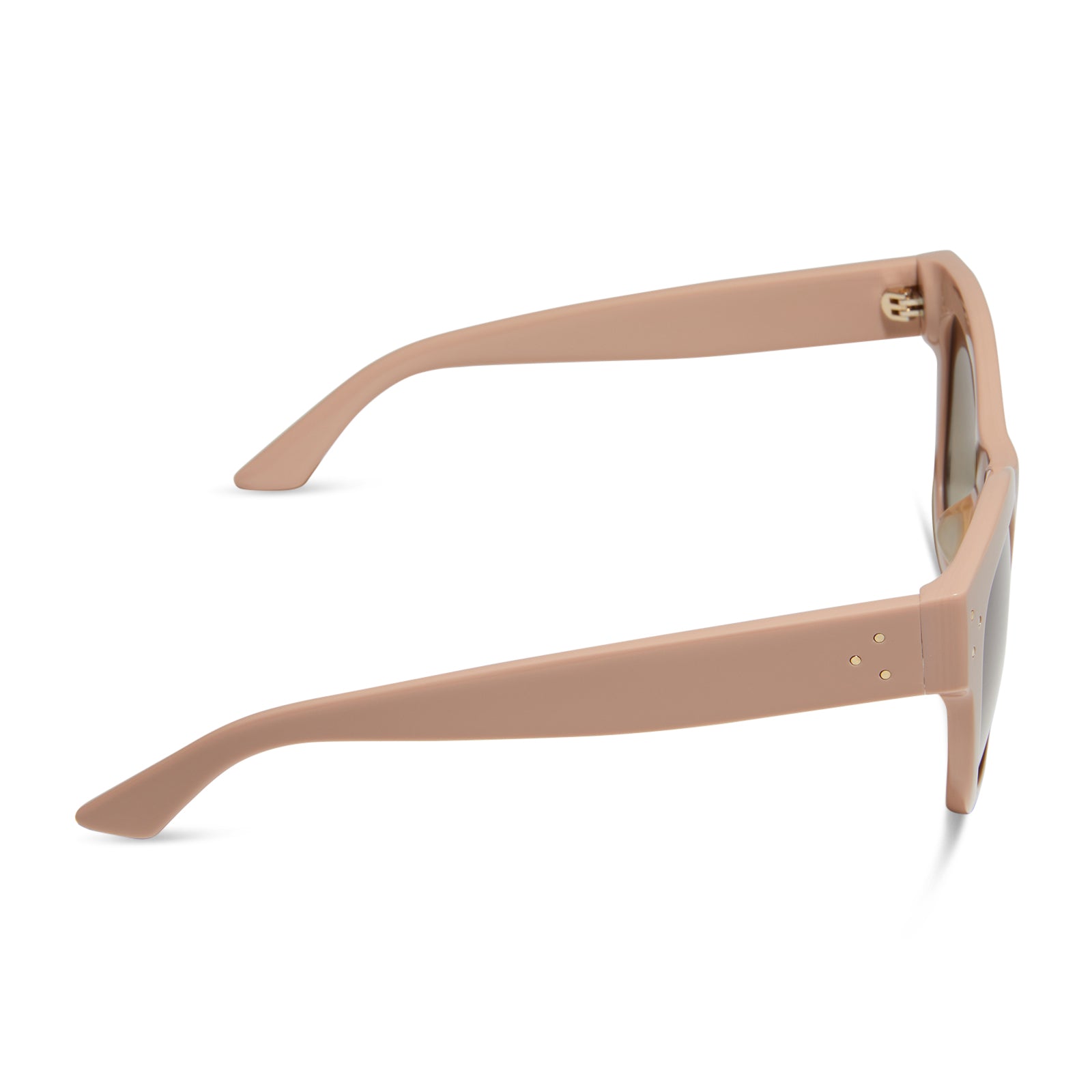 iconica x diff eyewear eva cat eye sunglasses with a nude peach frame and brown gradient polarized lenses side view