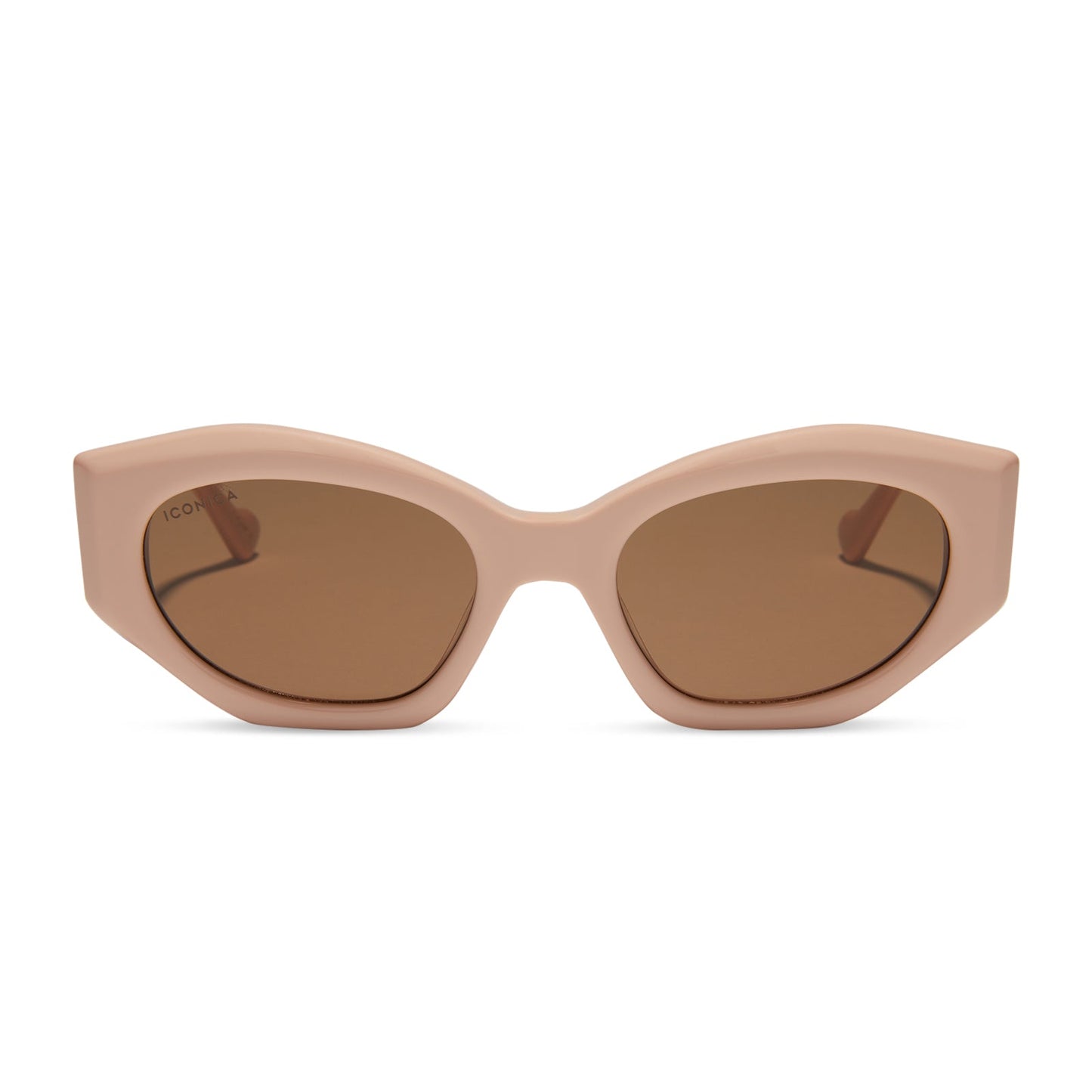 iconica x diff eyewear margot cat eye sunglasses with a nude acetate frame and brown gradient polarized lenses front view