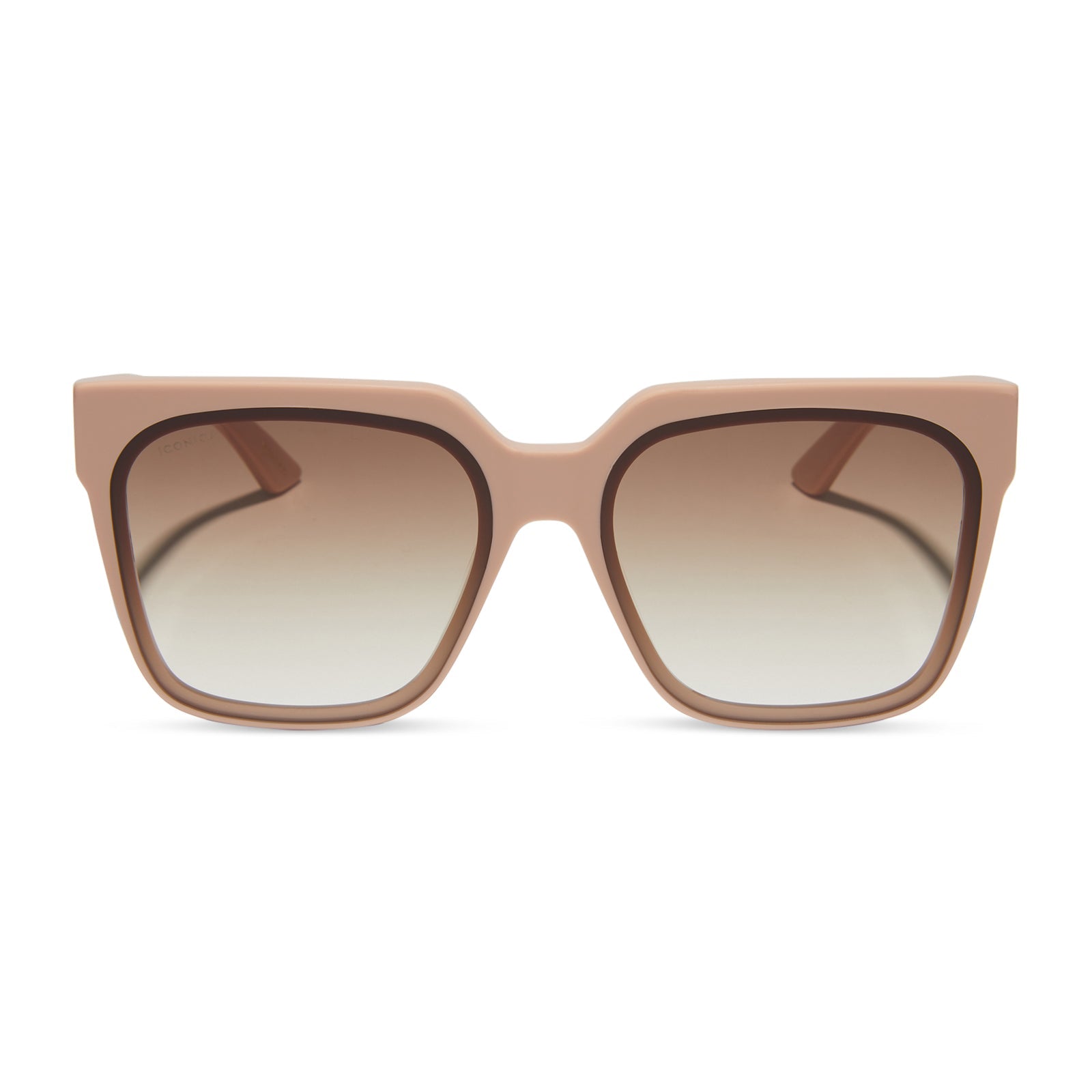 icoinca x diff eyewear thea oversized square sunglasses with a nude acetate frame and brown gradient lenses front view