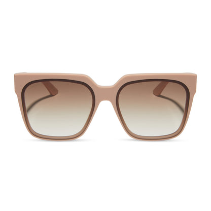 icoinca x diff eyewear thea oversized square sunglasses with a nude acetate frame and brown gradient lenses front view