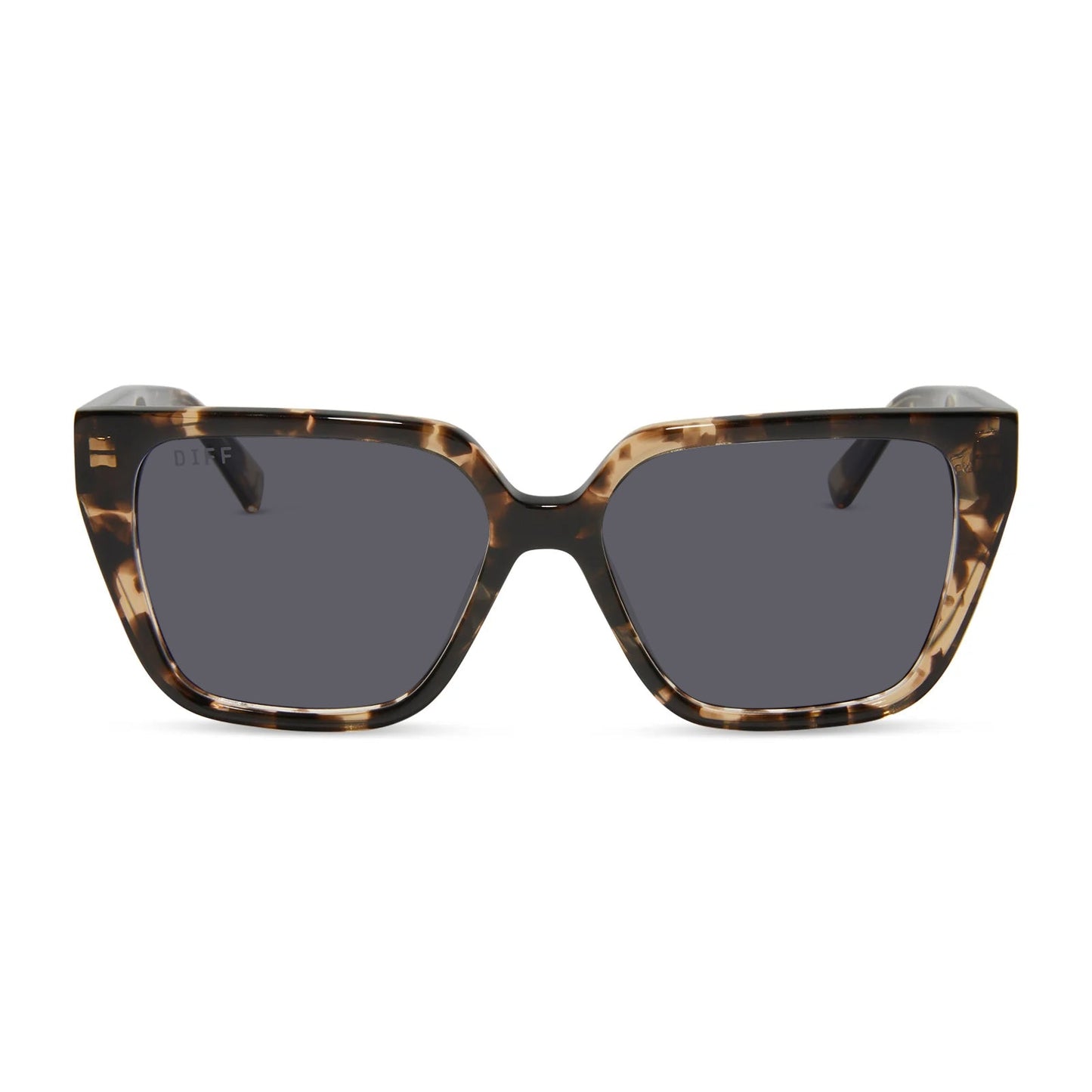 diff eyewear featuring the olive square prescription sunglasses with a espresso tortoise frame and grey prescription lenses front view