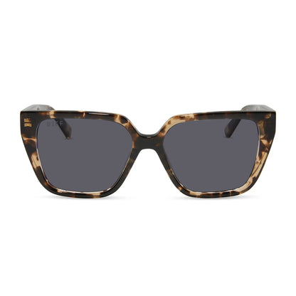 diff eyewear featuring the olive square prescription sunglasses with a espresso tortoise frame and grey prescription lenses front view