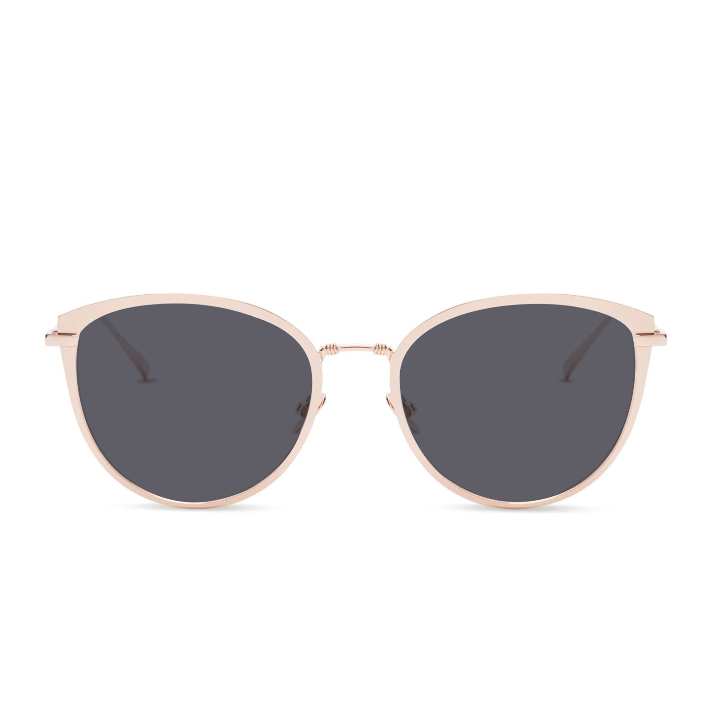 diff eyewear star wars princess leia cat eye prescription sunglasses with a alderaan gold metal frame and grey prescription lenses front view