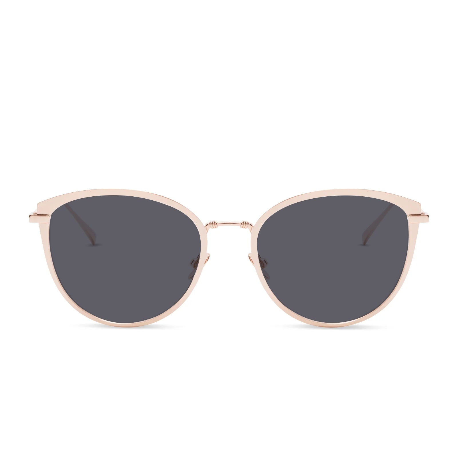diff eyewear star wars princess leia cat eye prescription sunglasses with a alderaan gold metal frame and grey prescription lenses front view
