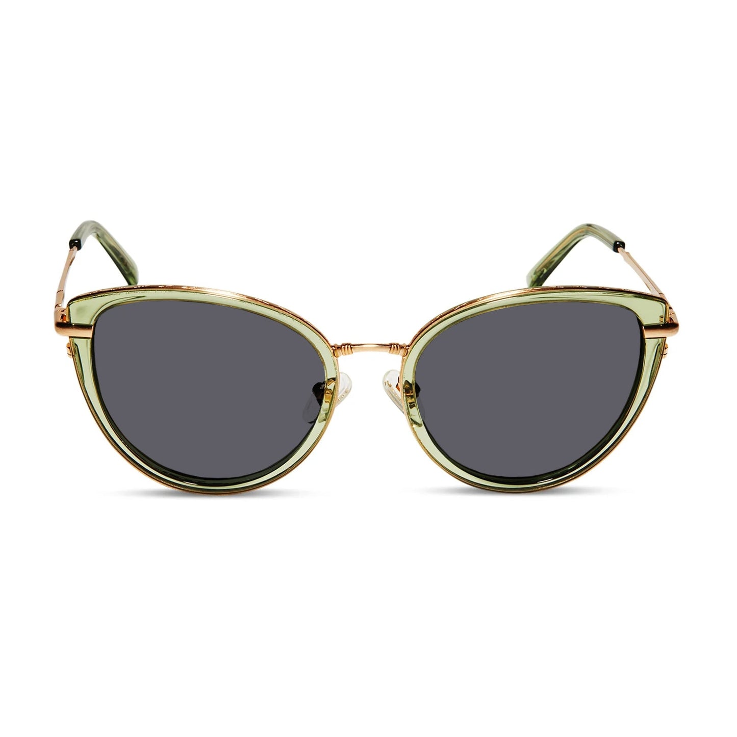star wars x diff eyewear princess leia endor cat eye prescription sunglasses with a translucent sage green and gold frame with prescription lenses front view