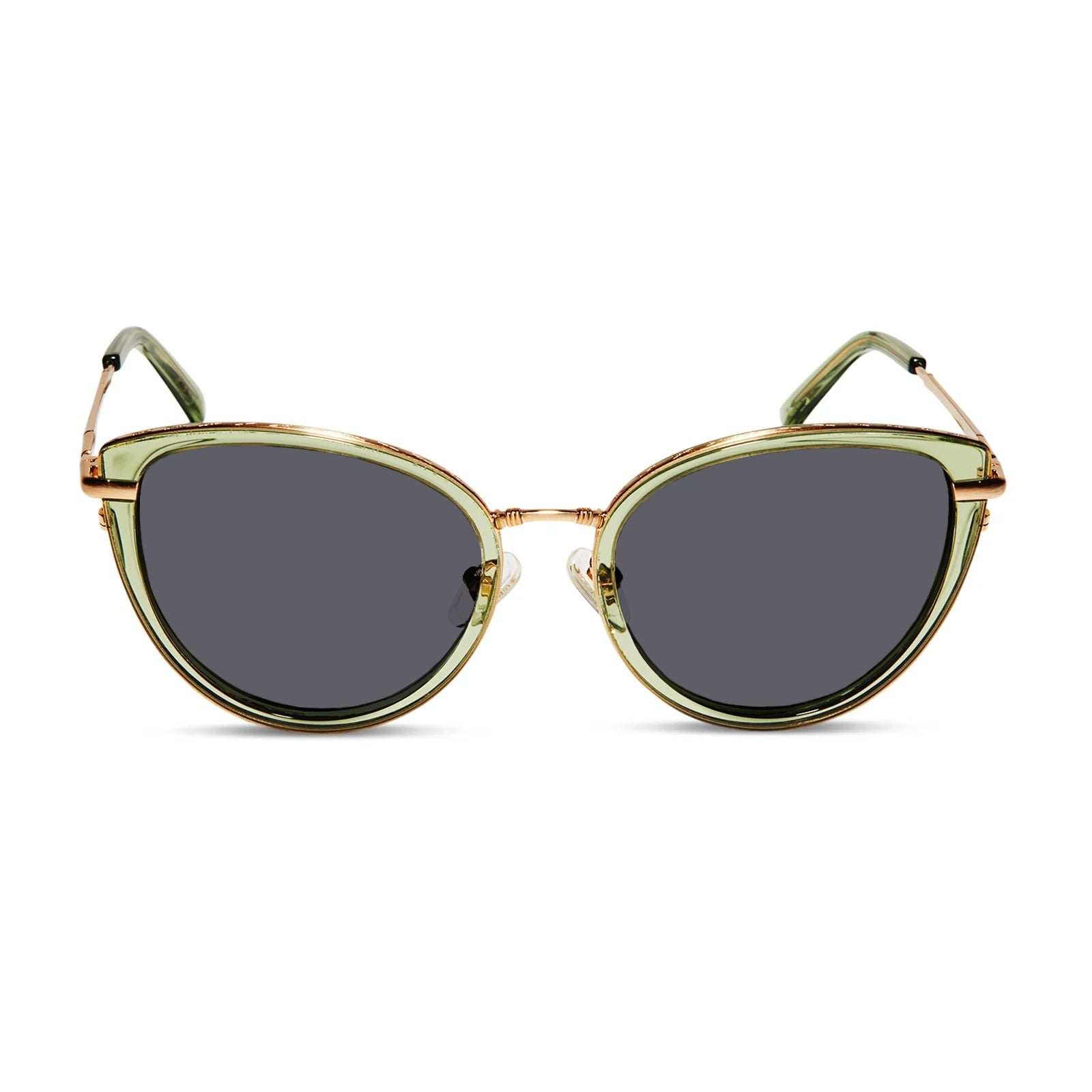 star wars x diff eyewear princess leia endor cat eye prescription sunglasses with a translucent sage green and gold frame with prescription lenses front view