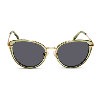 star wars x diff eyewear princess leia endor cat eye prescription sunglasses with a translucent sage green and gold frame with prescription lenses front view
