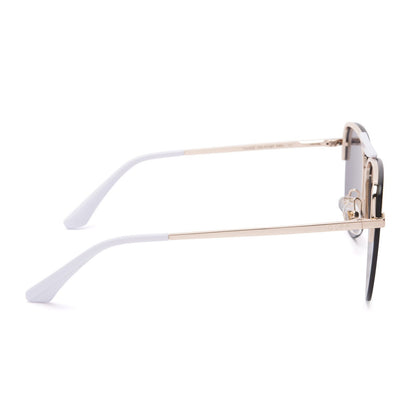 Tahoe sunglasses with gold frames and purple mirror lens side view
