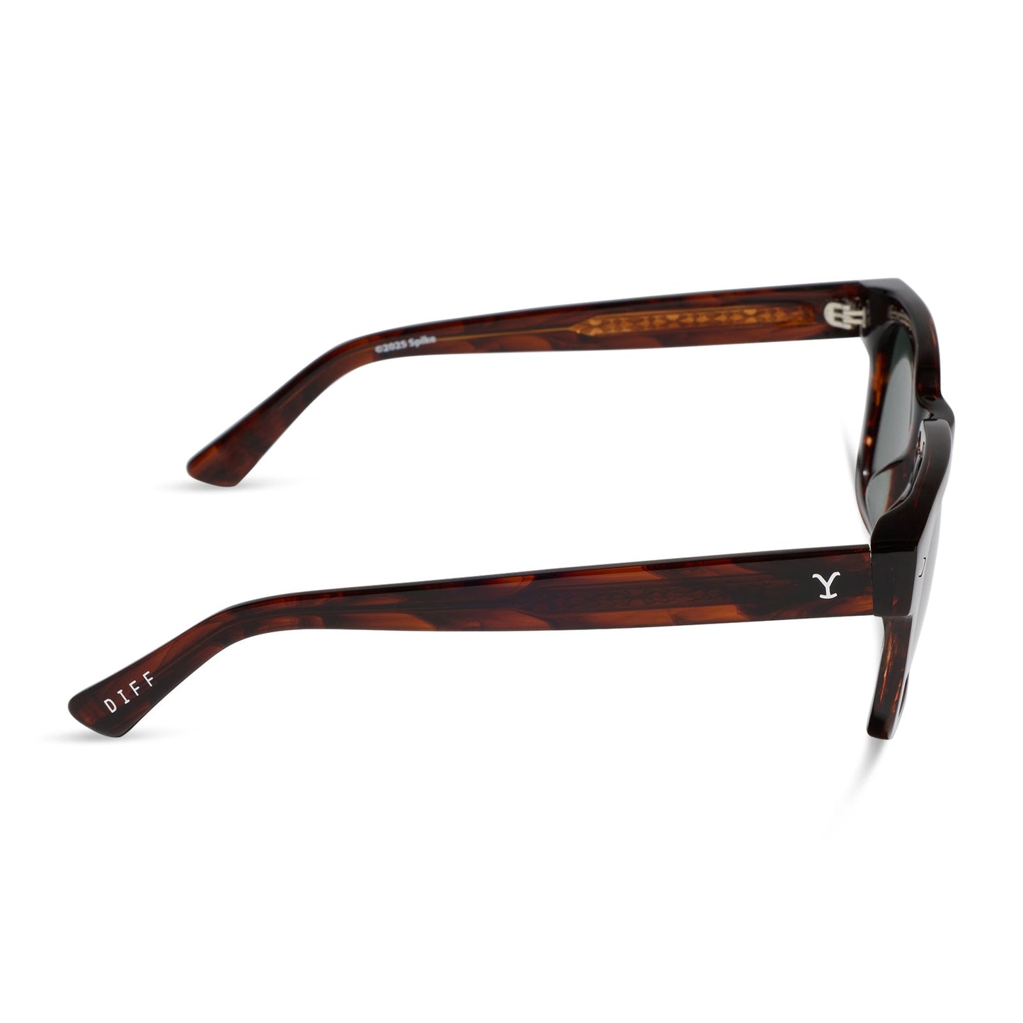 yellowstone x diff eyewear featuring the kayce dutton square sunglasses with a western sequoia acetate frame and green g15 polarized lenses side view