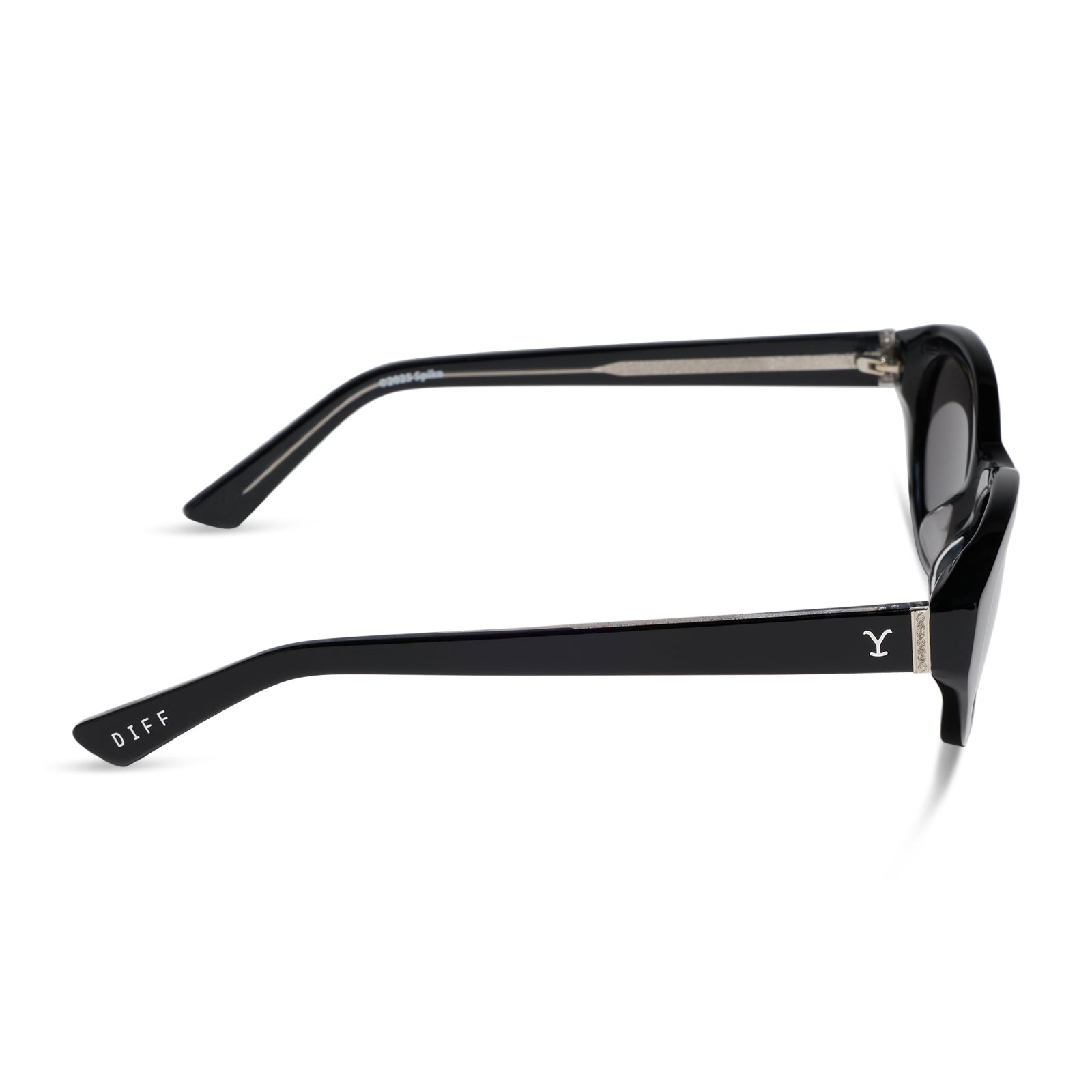 yellowstone x diff eyewear featuring the teeter round sunglasses with a classic black acetate frame and grey polarized lenses side view