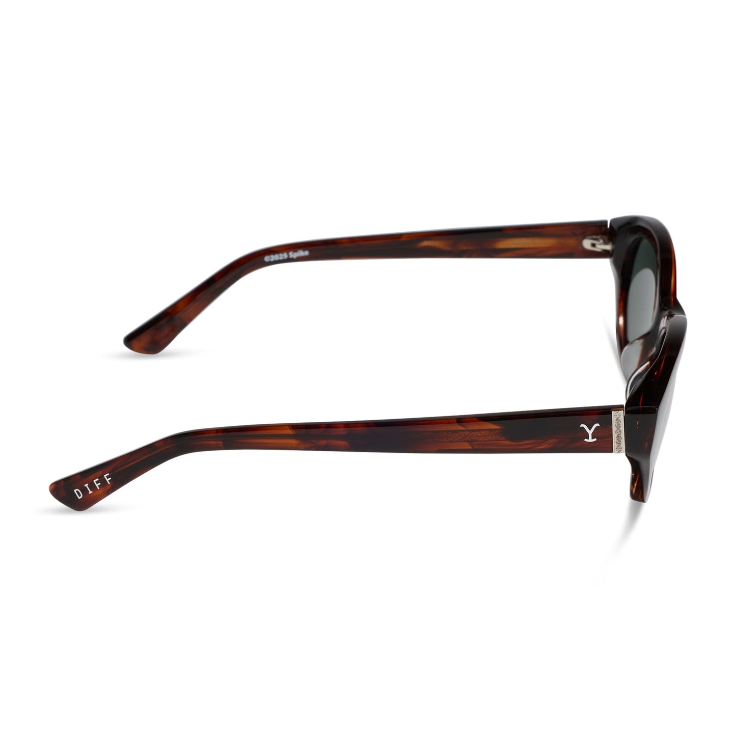 yellowstone x diff eyewear featuring the teeter round sunglasses with a western sequoia acetate frame and green g15 polarized lenses side view