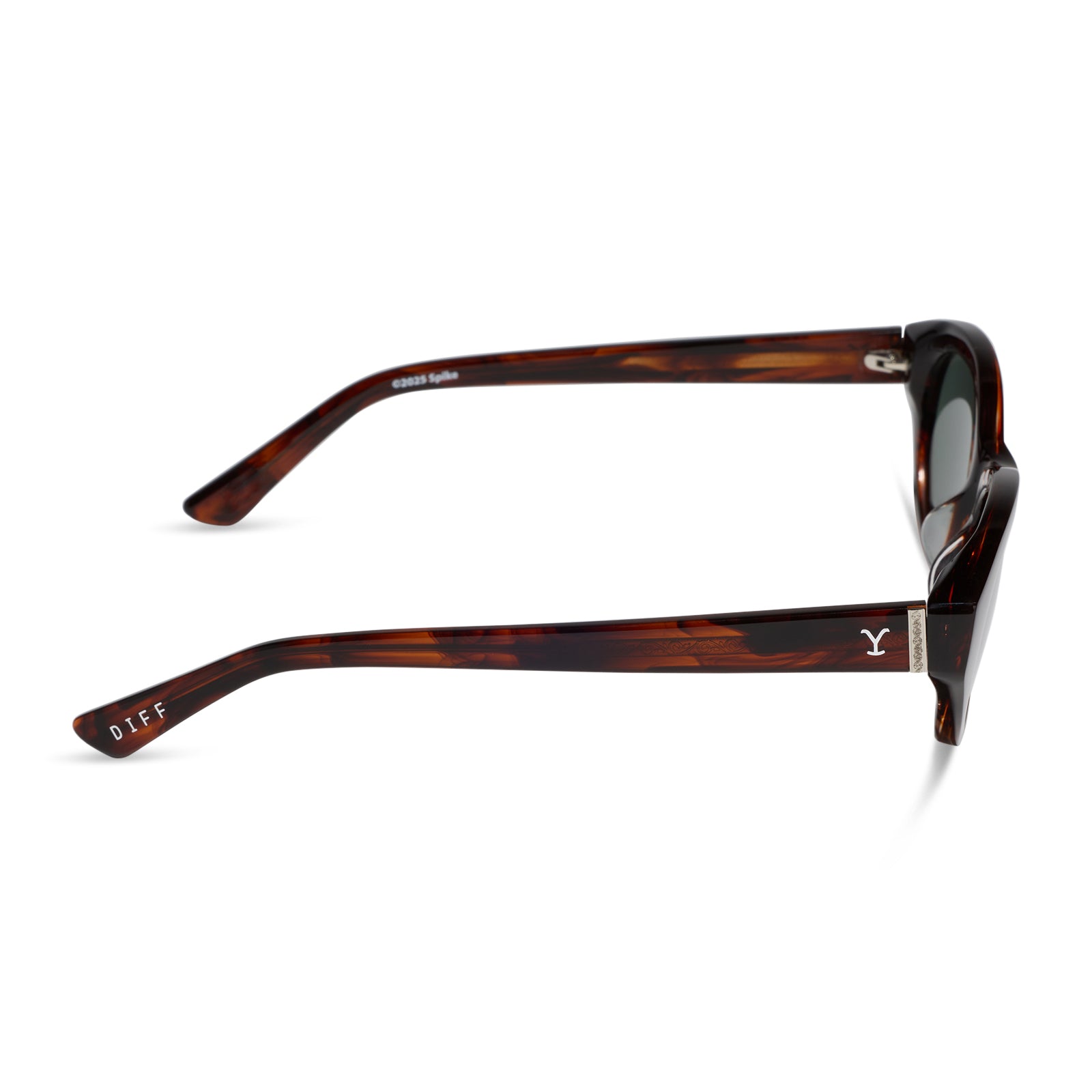 yellowstone x diff eyewear featuring the teeter round sunglasses with a western sequoia acetate frame and green g15 polarized lenses side view