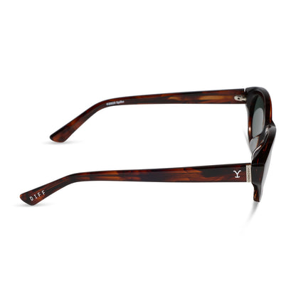 yellowstone x diff eyewear featuring the teeter round sunglasses with a western sequoia acetate frame and green g15 polarized lenses side view